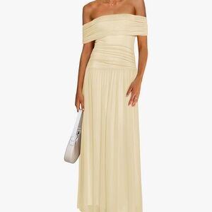 Elegant Cream Off-Shoulder Dress